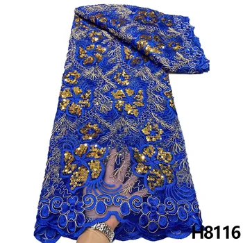 Новейшая нигерийская кружевная ткань с блестками от HFX 2023, Высококачественная тюлевая кружевная ткань с вышивкой 5 ярдов, сшитая из тюля, для африканской женской одежды