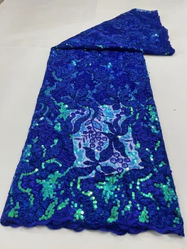 2022 Королевская Синяя 3D Кружевная Ткань С Блестками Высококачественная Африканская Кружевная Ткань С Блестками Fabic Нигерийская Вышивка Чистая Кружевная Ткань LHD22112