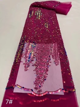 2023 Высококачественная 3D Цветочная Модная Французская Кружевная Ткань С Вышивкой Бисером, Африканская Нигерийская Кружевная Ткань С Блестками Для Свадебного Платья