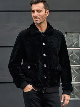 Новая куртка из овчины, Мужские зимние пальто, Короткие Меховые Парки, Черное Кожаное Пальто, Теплая Повседневная Верхняя одежда