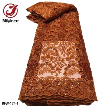 Африканская сетчатая кружевная ткань с пайетками, высококачественная французская кружевная ткань с вышивкой для свадебной вечеринки RFW-174