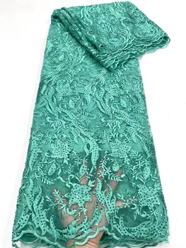 Аквамариновое Кружево, Африканский Тюль, Кружевная ткань 2023, Высококачественные французские Сетчатые кружева С цветными камнями Для вечернего платья