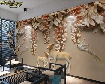 beibehang обои для рабочего стола домашний декор Обои на заказ 3D трехмерный рельеф лось цветок птица телевизор диван настенная бумага de parede