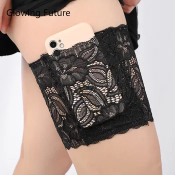 Светящиеся Сексуальные кружевные носки для ног Future, Нескользящий силиконовый карман для мобильного телефона, дышащие модные женские носки с подвязками на бедрах