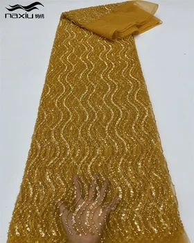 Madison-Нигерийские Ткани с Блестками, Кружевная Ткань с бисером, Тюлевая Ткань С Золотой Вышивкой, Африканская Кружевная Ткань для Свадебного платья