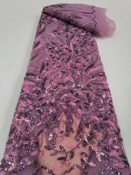 Африканская французская кружевная ткань ручной работы с луковыми блестками 2023, Высококачественный Тюлевый Кружевной Материал, Свадебная кружевная ткань в нигерийском стиле, вышитая бисером