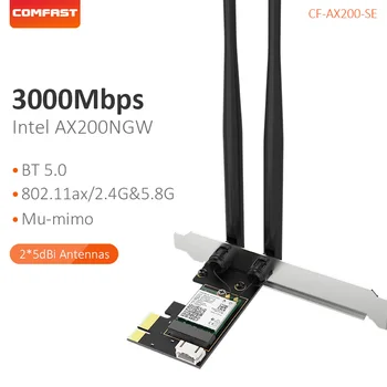 AX200 WiFi6 PCI-E Адаптер 2,4 + 5,8 ГГц 11AX Беспроводная карта Bluetooth Совместимая 5,0 5dbi Антенна WiFi Приемник для ПК Компьютера
