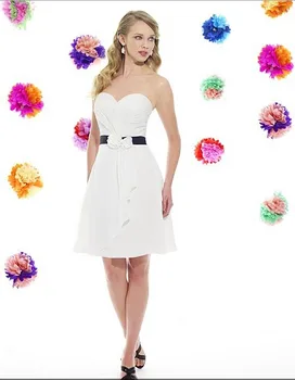 праздничное платье casamento 2015, белое шифоновое платье трапециевидной формы длиной до колен, новые горячие сексуальные короткие платья подружек невесты с цветами