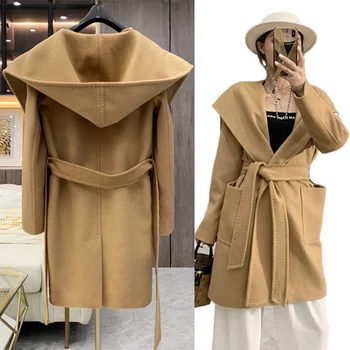 Женское шерстяное пальто Классическое короткое пальто с капюшоном 