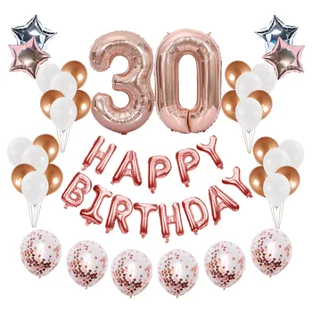48 Штук 30 Украшений С Днем Рождения, Воздушный шар с номером Для взрослых, 1-й День Рождения, Детские шары с конфетти из Розового золота, Декор для вечеринок