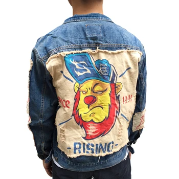 Японский Бренд Street Tide Оригинальные Дизайнерские Аппликации Из ткани с рисунком Льва Для Мужчин, Джинсовая куртка, пальто, Молодежная верхняя одежда в стиле хип-хоп Панк