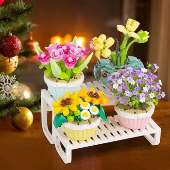 Креативный Мини-цветочный горшок, строительные блоки, Букет зеленых растений, Маленький Бонсай, украшение дома, детские развивающие игрушки, подарок для девочки